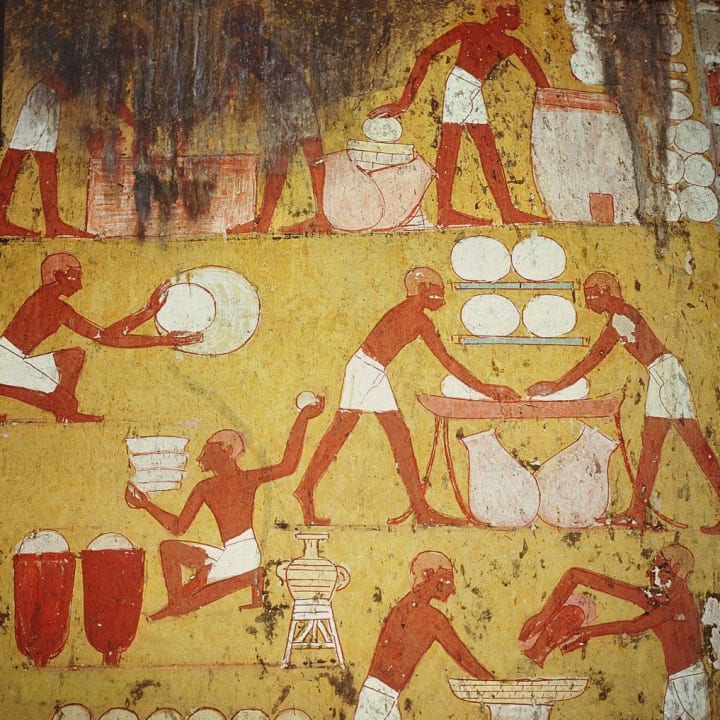 An illustration of bread making from the tomb of the 19th Dynasty scribe Ken-Amun.