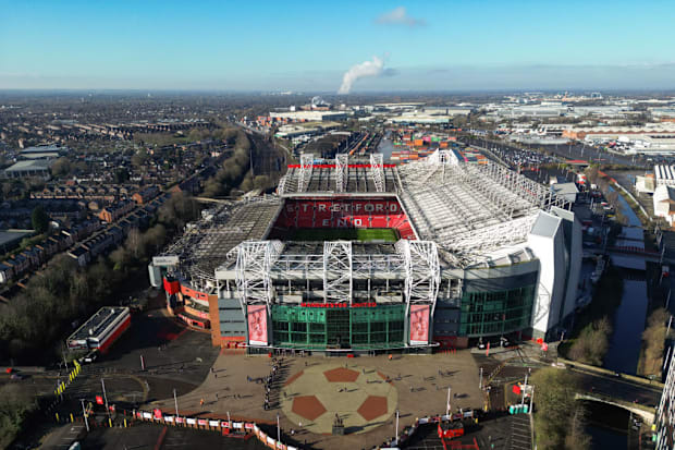 มุมมองจากนกของสนามกีฬาโอลด์ แทรฟฟอร์ด