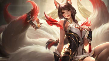 The new Risen Legend Ahri skin features a sleek design and signature Faker-themed red flame motifs.