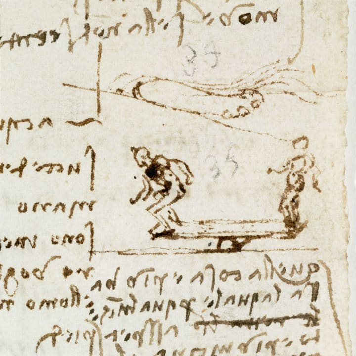 Detail Showing Action and Reaction Demonstrated on a Seesaw from Codex Leicester by Leonardo da Vinci