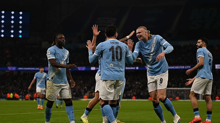 Man City players celebrate