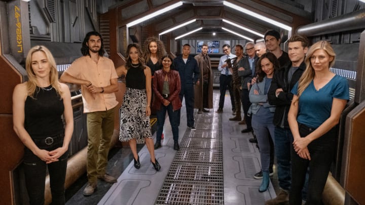 Legends of Tomorrow -- "wvrdr_error_100 not found" -- Image Number: LGN703a_0318r.jpg -- Pictured (L-R): Behind the scenes with Caity Lotz, Shayan Sobhian , Tala Ashe, Olivia Swan, Lisseth Chavez, Franz Drameh, Arthur Darvil, Adam Tsekhman, Falk Hentschel, Victor Garber, Wentworth Miller, Brandon Routh, Courtney Ford, Nick Zano and Jes Macallan -- Photo: Jeff Weddell/The CW -- © 2021 The CW Network, LLC. All Rights Reserved.