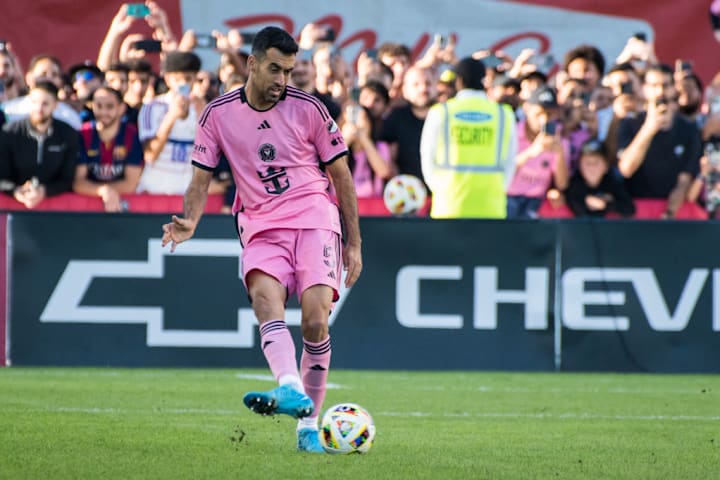 Sergio Busquets #5 seen in action during the MLS game...