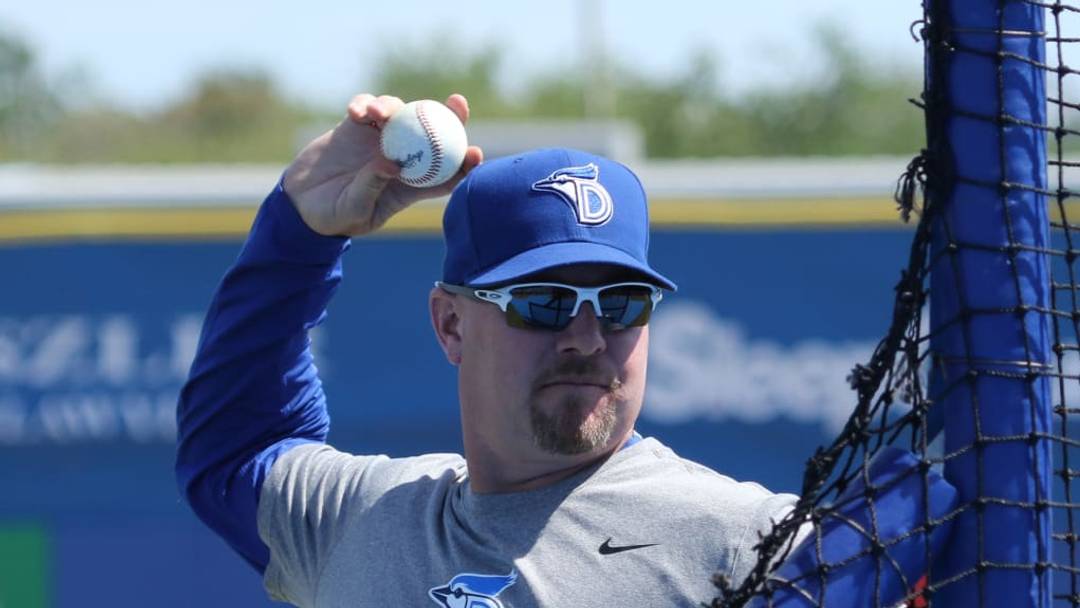 Former Dunedin Blue Jays hitting coach Corey Hart throws batting practice Former Dunedin Blue Jays hitting coach Corey Hart throws batting practice