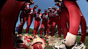 The University of Alabama softball team in the huddle at Katie Seashole Pressly Stadium in Gainesville, FL on Saturday, Apr 19, 2025.
