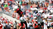 Alabama Wide Receiver Isaiah Horton (1) catches the ball during A-Day at Bryant-Denny Stadium in Tuscaloosa, AL on Saturday, Apr 12, 2025.