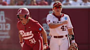 Alabama Softball Player Alexis Pupillo (31) celebrates against Oklahoma in the NCAA Norman Super Regional at Love's Field in Norman, OK on Friday, May 23, 2025.