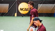 Mississippi State's Petar Jovanovic during the match between the Mississippi State Bulldogs and the Stanford Cardinal at the Hurd Tennis Center in Waco, TX.