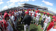 The Alabama baseball team huddles in Lexington, Ky.