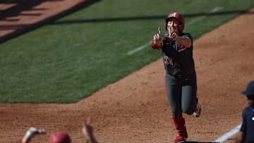 Alabama Softball Player Alexis Pupillo (31) celebrates during the Crimson Classic at Rhoads Stadium in Tuscaloosa, AL on Saturday, Mar 1, 2025.