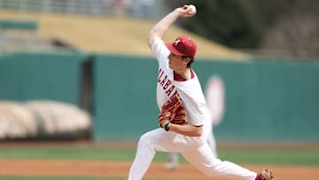Alabama pitcher Bobby Alcock (48).