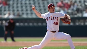 Alabama pitcher Bobby Alcock (48).