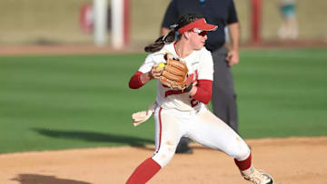 Alabama Softball Player Kali Heivilin (22) turns a double play against Mississippi State University at Rhoads Stadium in Tuscaloosa, AL on Friday, Mar 14, 2025.