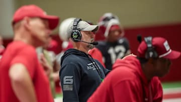 3/31/25 MFB Spring practice Alabama Football Offensive Coordinator Ryan Grubb Photo by Kent Gidley