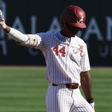 Alabama's TJ McCants (44), one of the Crimson Tide's Dick Howser Trophy semifinalists.