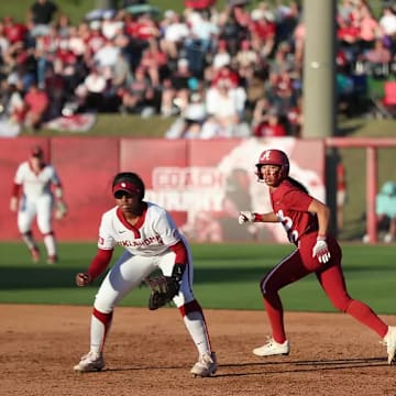 Alabama Softball Player Salen Hawkins (47) runs the bases against Oklahoma at Rhoads Stadium in Tuscaloosa, AL on Sunday, Apr 13, 2025.