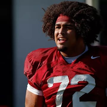 4/10/25 MFB Last spring scrimmage Alabama Offensive Lineman Parker Brailsford (72) Photo by Kent Gidley