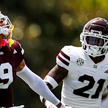 Mississippi State Wide Receiver Ricky Johnson (#9) during the 2025 Spring Game at Davis Wade Stadium at Scott Field in Starkville, MS.