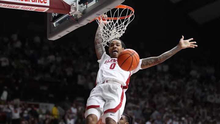 Alabama guard Labaron Philon (0) dunks against Kentucky at Coleman Coliseum in Tuscaloosa, AL on Saturday, Feb 22, 2025. Alabama guard Labaron Philon (0) dunks against Kentucky at Coleman Coliseum in Tuscaloosa, AL on Saturday, Feb 22, 2025.