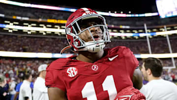 Alabama Linebacker Jihaad Campbell (11) watches against LSU at Tiger Stadium in Baton Rouge, LA on Saturday, Nov 9, 2024.