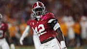 Alabama Linebacker Yhonzae Pierre (42) in action against Tennessee at Bryant-Denny Stadium in Tuscaloosa, AL on Saturday, Oct 18, 2025.