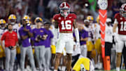 Alabama DB Red Morgan (16) against LSU