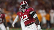 Alabama Linebacker Yhonzae Pierre (42) in action against Tennessee at Bryant-Denny Stadium in Tuscaloosa, AL on Saturday, Oct 18, 2025.