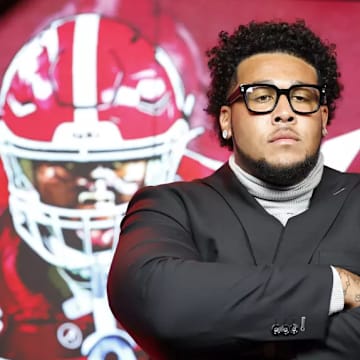 Alabama Offensive Lineman Kadyn Proctor (74) at a photoshoot SEC Media Day at College Football Hall of Fame and Omni Atlanta Hotel at Centennial Park in Atlanta, Ga on Wednesday, Jul 16, 2025.