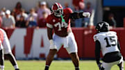 Alabama Offensive Lineman Kadyn Proctor (74) in action against Vanderbilt at Bryant-Denny Stadium in Tuscaloosa, AL on Saturday, Oct 4, 2025.