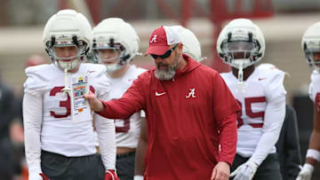 3/5/25 MFB Spring Practice 2 Alabama Linebacker Cayden Jones (30) Alabama Football Linebackers Chuck Morrell Photo by Kent Gidley
