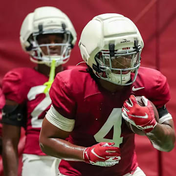 3/31/25 MFB Spring practice Alabama Running Back Daniel Hill (4) Photo by Kent Gidley