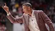 Alabama basketball coach Nate Oats directs the team from the sideline against Florida at Coleman Coliseum in Tuscaloosa, AL on Wednesday, Mar 5, 2025.