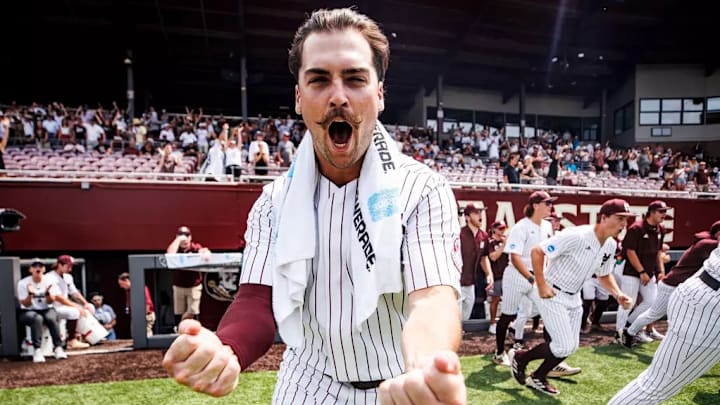 Noah Sullivan during the game between the Northeastern Huskies and the Mississippi State Bulldogs at Mike Martin Field at Dick Howser Stadium in Tallahassee, FL. Noah Sullivan during the game between the Northeastern Huskies and the Mississippi State Bulldogs at Mike Martin Field at Dick Howser Stadium in Tallahassee, FL.