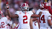 Alabama Wide Receiver Ryan Williams (2) celebrates against South Carolina at Williams-Brice Stadium in Columbia, SC on Saturday, Oct 25, 2025.