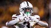 Mississippi State Wide Receiver Anthony Evans III (#3) during the game between the Missouri Tigers and the Mississippi State Bulldogs at Faurot Field at Memorial Stadium Stadium in Columbia, MO.