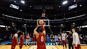 Alabama guard Chris Youngblood (8) shoot free throws during practice at Rocket Arena in Cleveland, OH on Thursday, Mar 20, 2025.