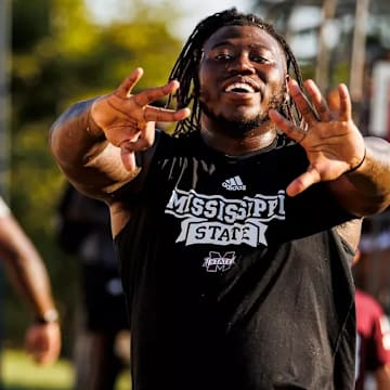 Mississippi State Defensive Lineman Kalvin Dinkins (#35) during a training camp practice at the Leo Seal Jr. Football Complex at Mississippi State University in Starkville, MS.