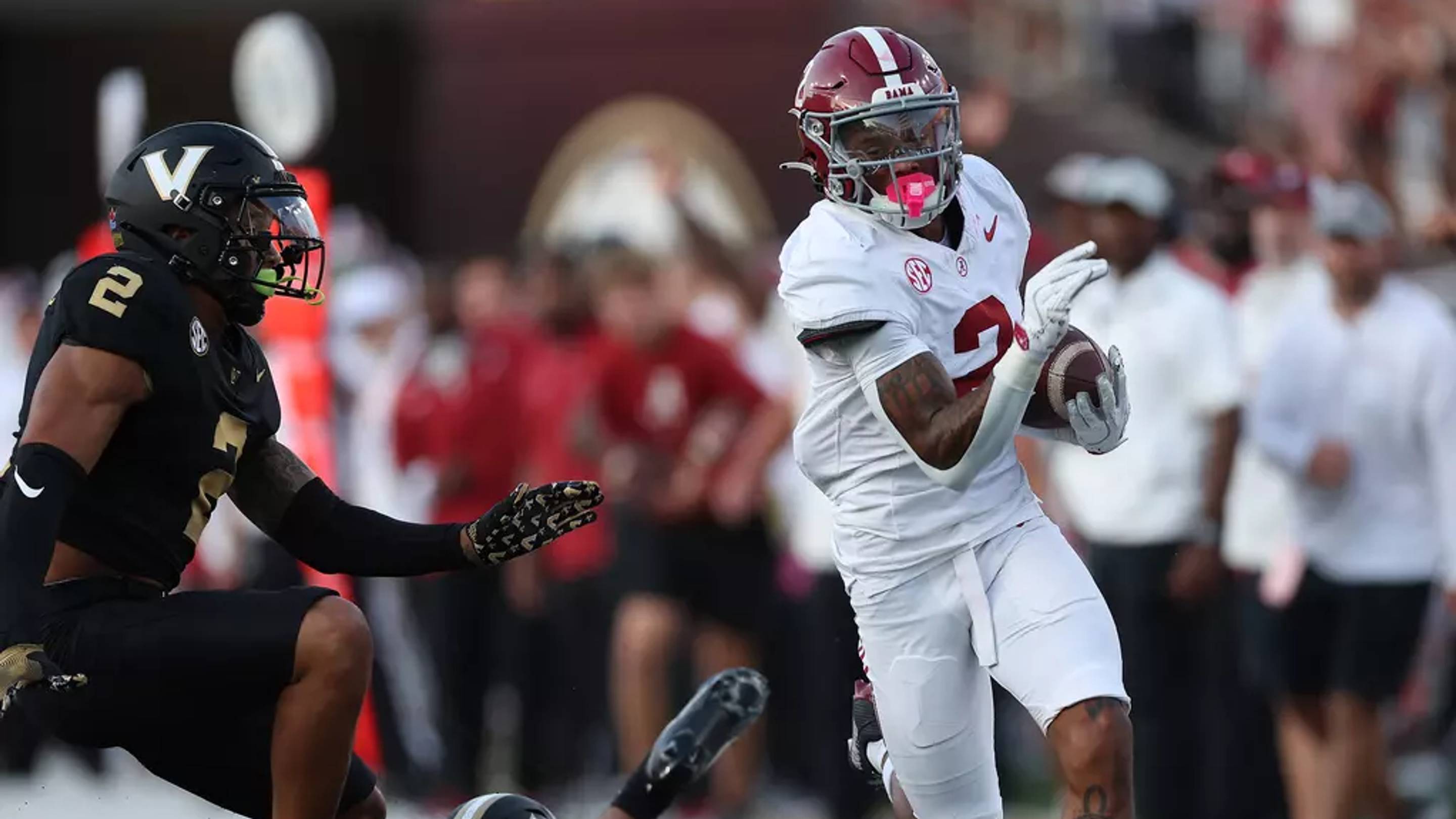 Alabama Wide Receiver RyanWilliams (2) scores a touchdown against Vanderbilt at FirstBank Stadium in Nashville, TN on Saturday, Oct 5, 2024.