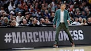 Alabama basketball coach Nate Oats watches from the sideline during the game against Saint Mary's at Rocket Arena in Cleveland, OH on Sunday, Mar 23, 2025.