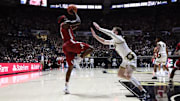 Alabama guard Latrell Wrightsell Jr. (3) shoots a fadeaway against Purdue at Mackey Arena in West Lafayette, Indiana on Friday, Nov 15, 2024.