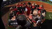 The University of Alabama softball team huddles before the game against Florida at Katie Seashole Pressly Softball Stadium in Gainesville, FL on Friday, Apr 18, 2025.