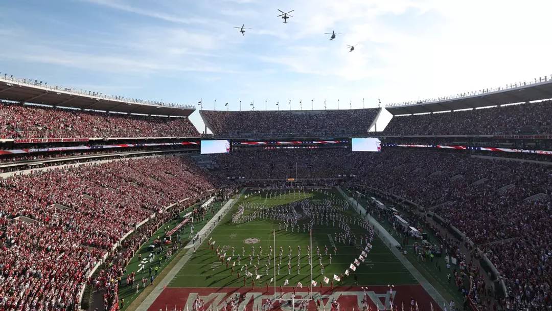 The flyover before the game against Oklahoma at Bryant-Denny Stadium in Tuscaloosa, AL on Saturday, Nov 15, 2025.