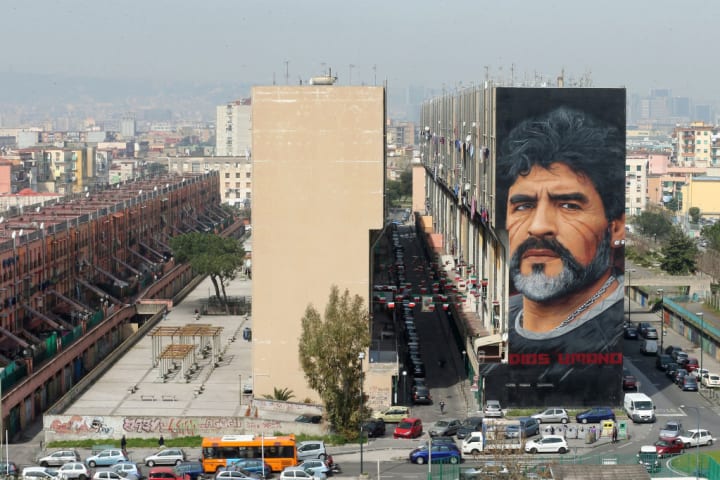 Giant Diego Armando Maradona murals, in the popular...