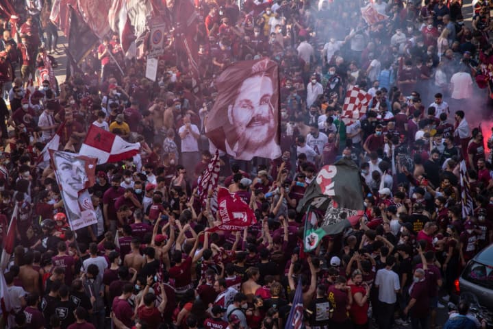 Salernitana Soccer Team Supporters Celebrating First-Class Promotion
