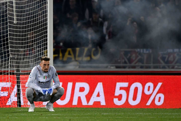 Ionut Radu of FC Internazionale looks dejected during the...