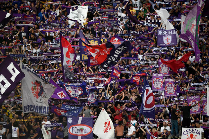Fans of ACF Fiorentina in sector 'Curva Fiesole' show their...