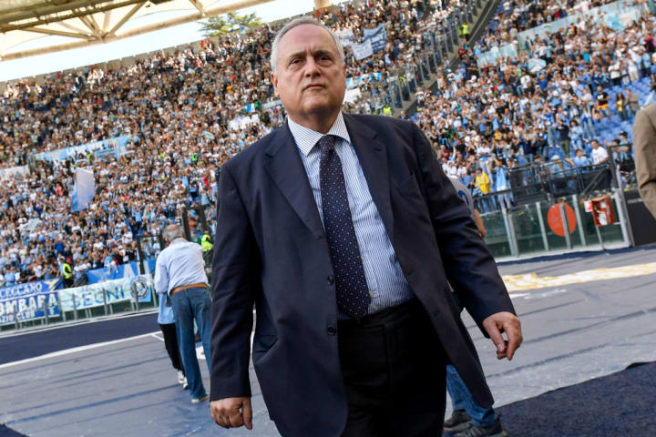 Claudio Lotito, president of SS Lazio looks on prior to the...