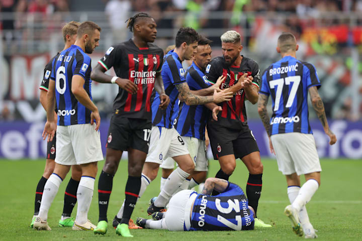 Lautaro Martinez, Olivier Giroud, Milan Skriniar, Rafael Leao, Marcelo Brozovic, Alessandro Bastoni, Stefan de Vrij, Charles De Ketelaere