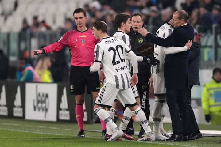 Massimiliano Allegri, Dusan Vlahovic, Nicolo Fagioli, Moise Kean, Fabio Miretti