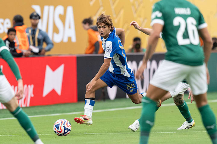 Rodrigo Mora (86) of FC Porto controls the ball during the...
